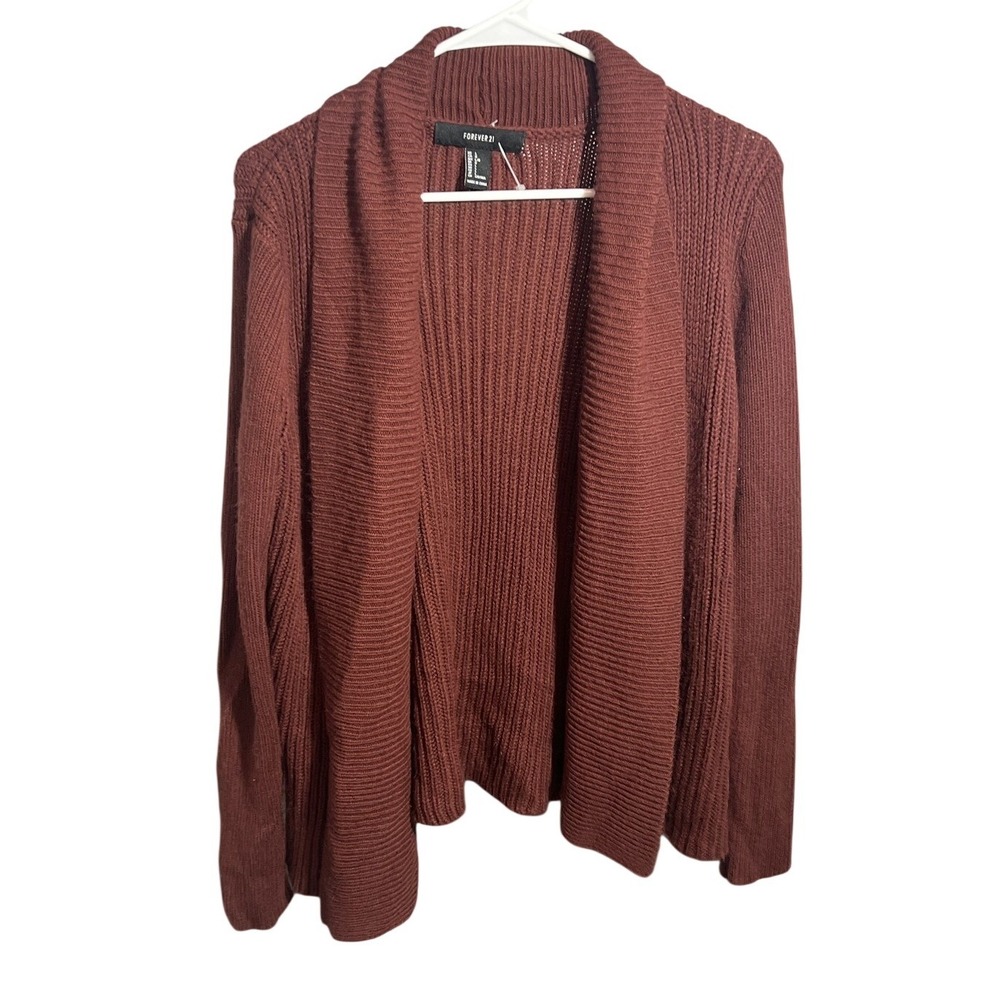 Forever 21 Women's Rust Ribbed Knit Open Front Shawl Collar Cardigan Sweater